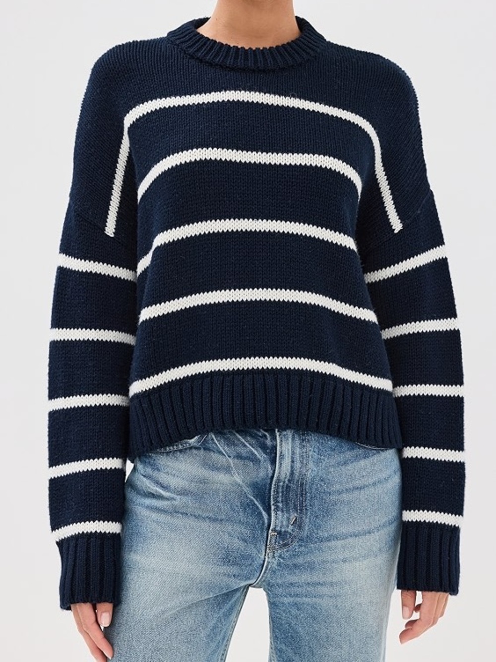 NWT Jenni Kayne Chloe Crewneck Navy and White Striped Crewneck Sweater Medium